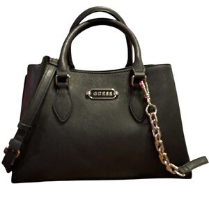 NWT Guess Women's Glenmont Satchel Bag Black Long Chain Shoulder Strap SF940707